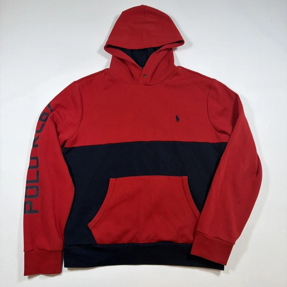 Polo Ralph Lauren RL67 Pullover Hoodie Men's Size Medium Red/Navy